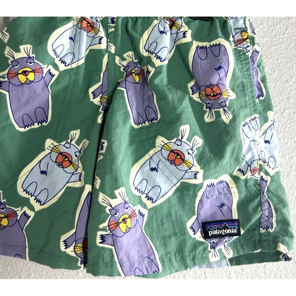 Patagonia Baby Baggies Shorts Kids Green Marching Around Mole Nylon Trunks 5-6